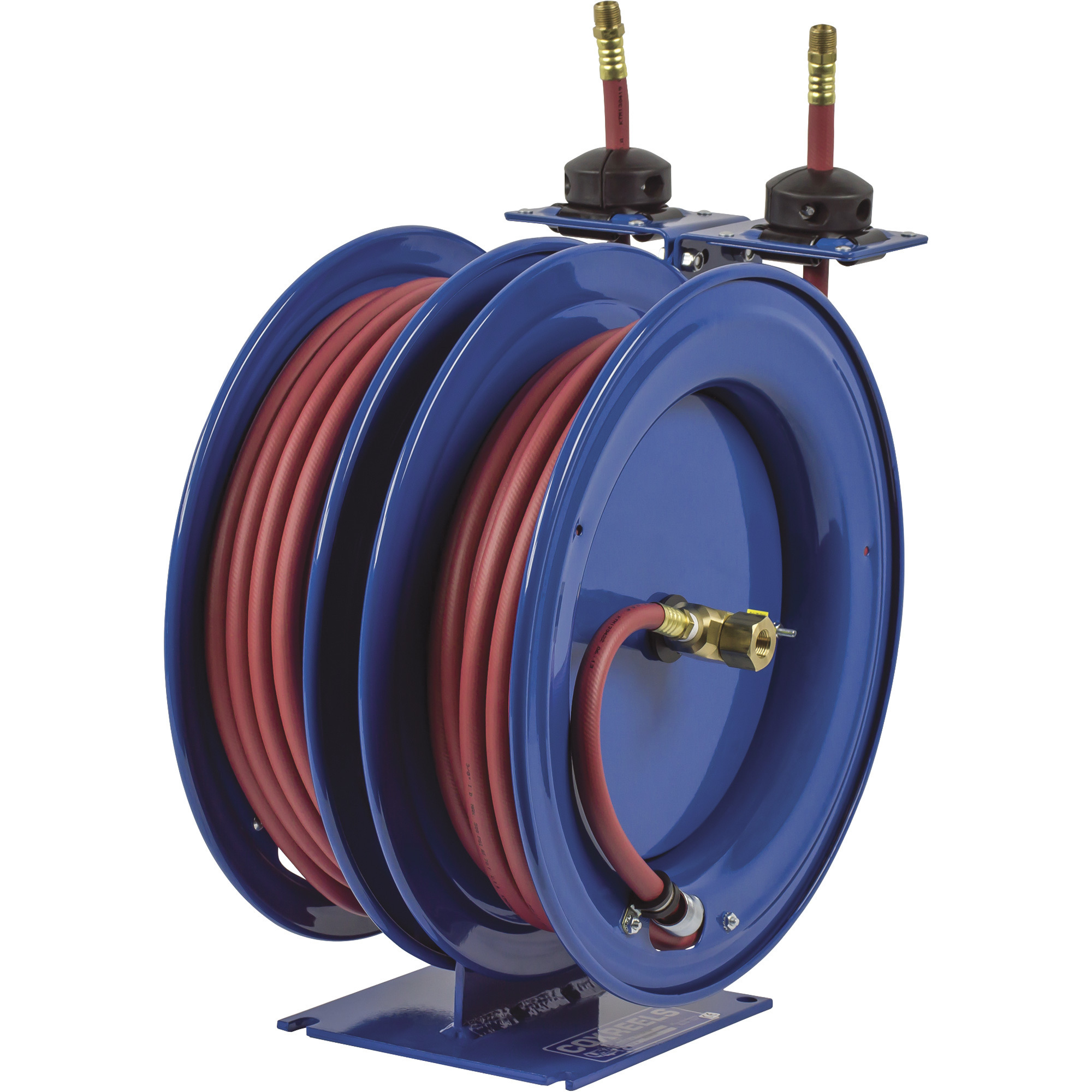Coxreels Dual Air Hose Reel, With 1/4in. x 25ft. PVC Hoses, Max. 300 PSI, Model# C-LP-125-125